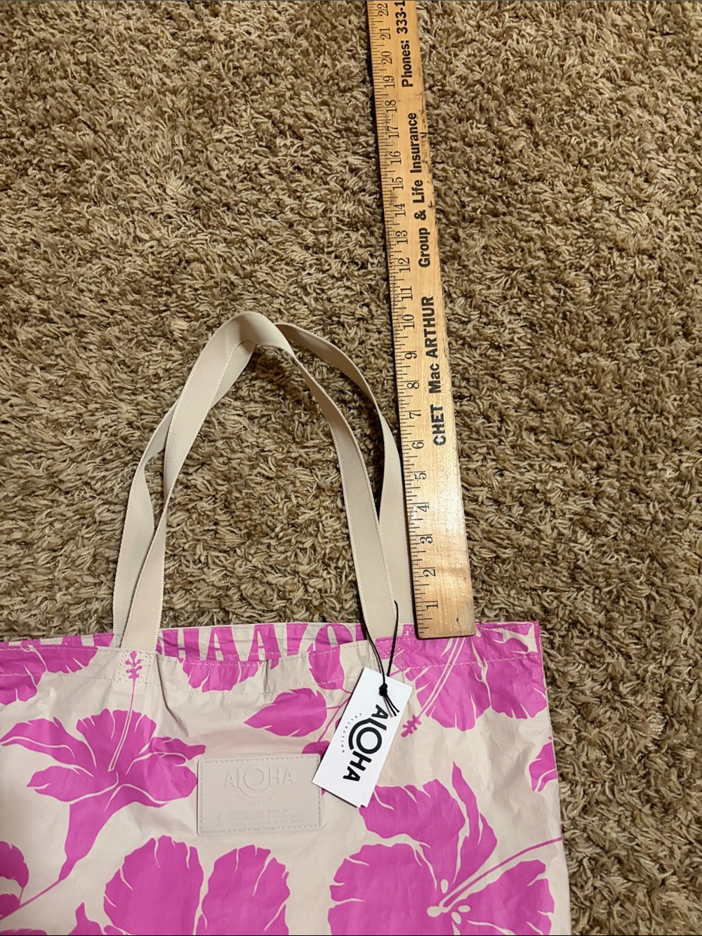 ALOHA Collection Reversible Pink Floral Tote with Cream Straps - Picture 5 of 7